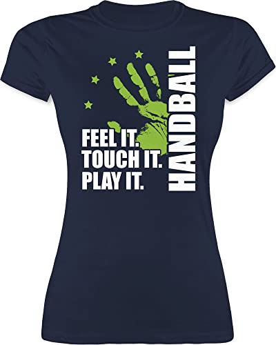 Shirt Damen - Handball EM 2026 Trikot Ersatz - Feel it. Touch it. Play it. - weiß - XL - Navy Blau - Handball-t-Shirt Handballer Tshirt Outfit hanball t-Shirt Shirts halbball t-Shirts t Handball. von Shirtracer