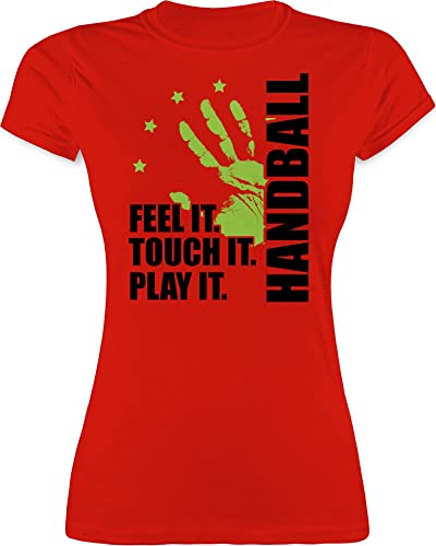 Shirt Damen - Handball EM 2026 Trikot Ersatz - Feel it. Touch it. Play it. - schwarz - M - Rot - Handball-t-Shirt Handballer t-Shirt Outfit hanball Tshirt Shirts halbball t für Handball. Handball, von Shirtracer