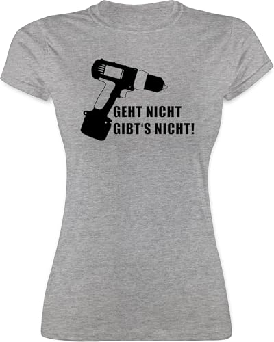 Shirt Damen - Handwerker Geschenke - Akku-Bohrer - Geht Nicht, gibt's Nicht! - XXL - Grau meliert - Geschenk für Heimwerker arbeitsshirts Handwerk Werkstatt Tshirt handwerkerin autoschrauber von Shirtracer