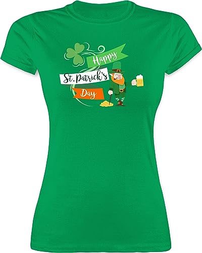 Shirt Damen - Happy St. Patricks Day Leprechaun Kobold - XL - Grün - Outfit st Patrick's Day-Shirt Sankt Kleeblatt Tshirt st.-Patricks-Day-t-Shirt Patrick irischer t-Shirt Saint Paddys Figur von Shirtracer