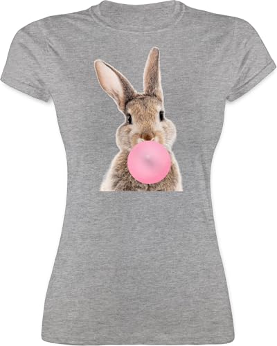 Shirt Damen - Hase Kaugummi I - XXL - Grau meliert - Hasen Tshirt osterhasen hasi t-Shirt Osterhase Ostern￼ Shirts hasenmotiv mit t häschen Motiv von Shirtracer