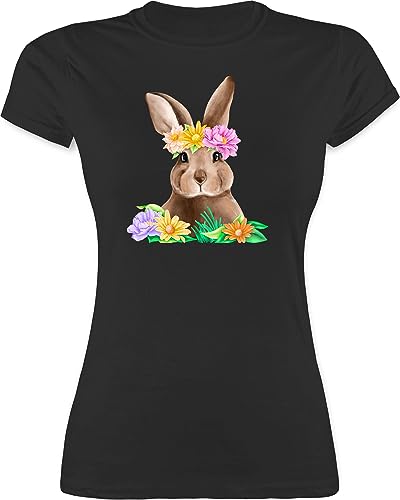 Shirt Damen - Hase mit Blumenkranz I Osterhase I Oster Hase - L - Schwarz - Oster-t-Shirt osterhasen Bunny t-Shirt Ostern Hasen Blumen für Frauen t hasenmotiv Ostern￼ Tshirt osterhasen+Shirt von Shirtracer
