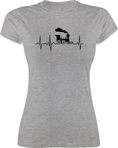 Shirt Damen - Hobby Outfit - Dampflok Herzschlag I Dampflokomotive Geschenk Eisenbahner Eisenbahnliebhaber - S - Grau meliert - Zug Tshirt Eisenbahn eisenbahnfan von Shirtracer