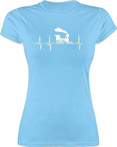 Shirt Damen - Hobby Outfit - Dampflok Herzschlag weiß - L - Hellblau - Zug Shirts züge Tshirt Eisenbahn eisenbahnen Eisenbahner mit Motiv von Shirtracer