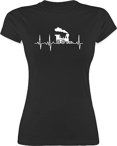 Shirt Damen - Hobby Outfit - Dampflok Herzschlag weiß - S - Schwarz - Zug Shirts züge Tshirt Eisenbahn eisenbahnen Eisenbahner mit Motiv von Shirtracer