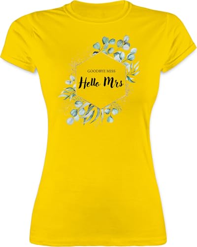Shirt Damen - Hochzeit - Goodbye Miss Hello Mrs I Geschenke zur Verlobung I Verlobungsgeschenk I JGA Geschenke I Junggesellinnenabschied I Bachelorette - M - Gelb - Tshirt Heirat heiraten t von Shirtracer