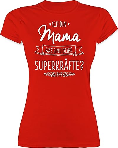 Shirt Damen - Ich Bin Mama - was sind Deine Superkräfte - M - Rot - muttertagsgeschenk besonders muttertagsgeschenke Mum super mom Tshirt werdene Mutter Geschenk motherday Gift mütter superkraft von Shirtracer