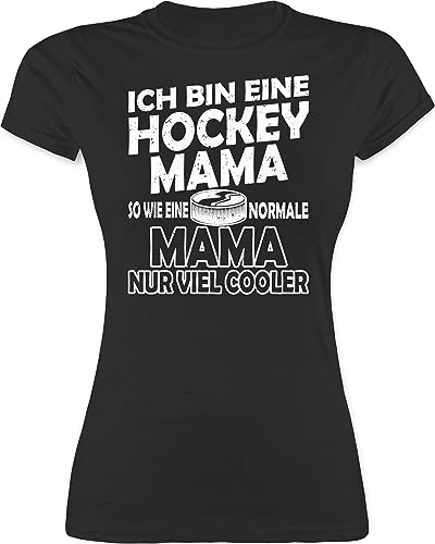 Shirt Damen - Ich Bin eine Hockey Mama - So wie eine Normale Mama nur viel Cooler - schlicht - weiß - XXL - Schwarz - muttertagsgeschenke Mum Eishockey t-Shirt mom Tshirt mütter Oberteil von Shirtracer