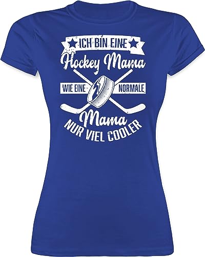 Shirt Damen - Ich Bin eine Hockey Mama - wie eine Normale Mama nur viel Cooler - weiß - L - Royalblau - Muttertag 2024 Geschenk Fuer Mutter mütter Geschenke Mami für schöne mom muttertags Mum von Shirtracer