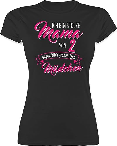 Shirt Damen - Ich Bin stolze Mama von 2 unglaublich großartigen Mädchen - M - Schwarz - Geschenk an muttertagsgeschenke Mum Tochter Tshirt Geschenke für muttertagsgeschenk mütter töchter von Shirtracer