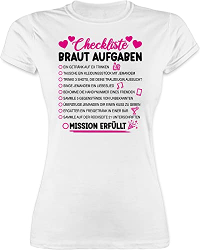 Shirt Damen - JGA Junggesellenabschied Frauen - Braut Aufgaben I Mutprobe Checkliste - L - Weiß - Tshirt Frau jungegesselenabschied polterer junggesellen junggesellinnenabschied Outfit sprüche von Shirtracer