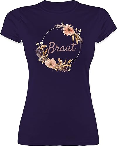 Shirt Damen - JGA Junggesellenabschied Frauen - Braut Bride - XL - Lila - Tshirt Polterabend junggessellenabschied Boho Frau t-Shirt Shirts junggesellinnenabschied brautparty Blumenkranz leiberl von Shirtracer