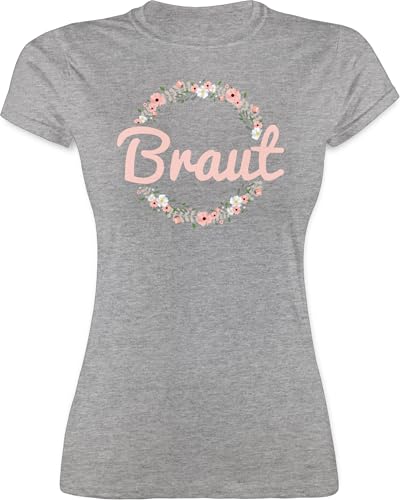 Shirt Damen - JGA Junggesellenabschied Frauen - Braut Motiv Blumenkranz - S - Grau meliert - utensilien junggesellinnenabschied t-Shirt jungesellinnenabschied Bachelorette Party bripe Tshirt von Shirtracer