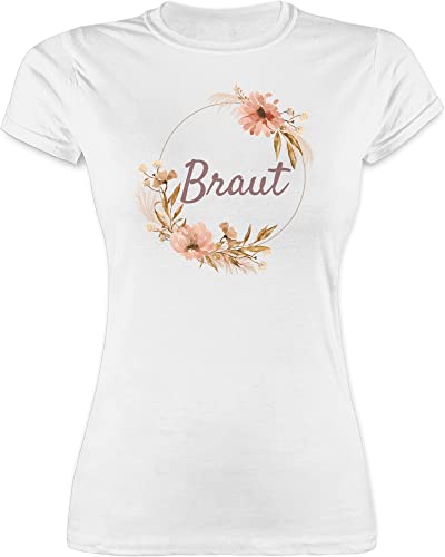 Shirt Damen - JGA Junggesellenabschied Frauen - Braut Bride - L - Weiß - t Shirts Polterabend t-Shirt jungesellenabschied Blumenkranz Tshirts Tshirt junggesellinnenabschied poltern t-Shirts von Shirtracer