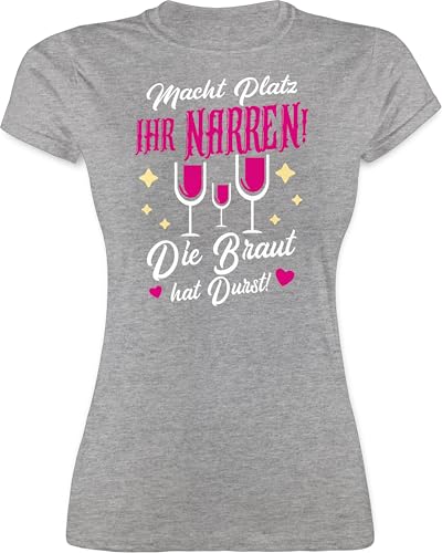 Shirt Damen - JGA Junggesellenabschied Frauen - Braut hat Durst! - weiß/Fuchsia - XXL - Grau meliert - jungessellinnenabschied t-Shirt t-Shirts junggesellinnenabschied Bachelorette Party Tshirt von Shirtracer