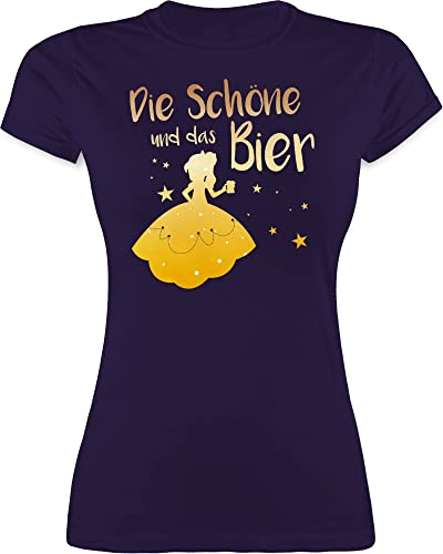 Shirt Damen - JGA Junggesellenabschied Frauen - Die Schöne und das Bier - M - Lila - junggesellen sprüche Tshirt tailliert Saufen jungesellen junggessellenabschied Shirts Malle t Polterabend von Shirtracer