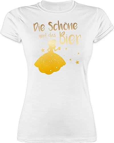 Shirt Damen - JGA Junggesellenabschied Frauen - Die Schöne und das Bier - M - Weiß - polter Mallorca tishrtt säufer Tshirt junggesellinnenabschied t Bachelorette Beere Funshirt von Shirtracer