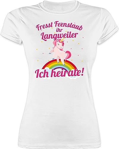 Shirt Damen - JGA Junggesellenabschied Frauen - Fresst Feenstaub Ihr Langweiler Ich heirate! - S - Weiß - Einhorn t-Shirt Braut t-Shirts junggesellinnenabschied Bachelorette Party polterer Tshirt von Shirtracer