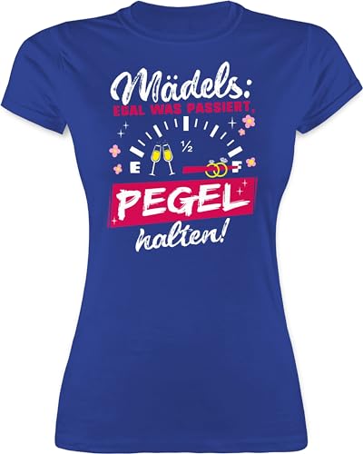 Shirt Damen - JGA Junggesellenabschied Frauen - Mädels Egal was passiert Pegel halten - L - Royalblau - jungesellinnenabschied Frau Outfit jungesellenabschied Drinking Team t-Shirts von Shirtracer