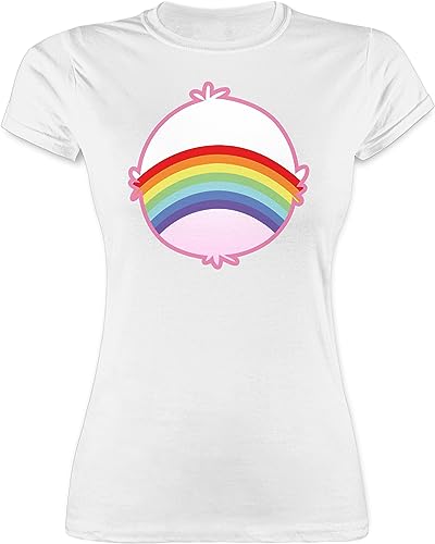 Shirt Damen - Karneval & Fasching - Cartoon Bärchis Regenbogen Glücksbärchi I Glücksbär Regenbogen - L - Weiß - gluecksbaerchen Tshirt Faschings-t-Shirt Faschings Rainbow Tshirts t-Shirt von Shirtracer