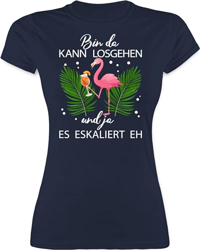 Shirt Damen - Karneval & Fasching - Bin da kann losgehen und ja es eskaliert eh - Flamingo Kostüm Lustig Mallorca - L - Navy Blau - köln für Frauen t-Shirt Jeck Tshirt Gruppe Oberteile koelner von Shirtracer