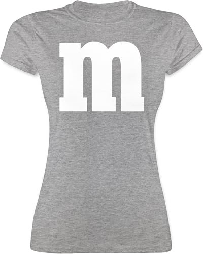 Shirt Damen - Karneval Fasching - Gruppen M und M Aufdruck I M&M Kostüm Gruppe I MundM & M I MM I Fastnacht I Fasnacht I Fasnet - S - Grau meliert - Partnerlook pärchen t-Shirt Faschings Tshirt von Shirtracer