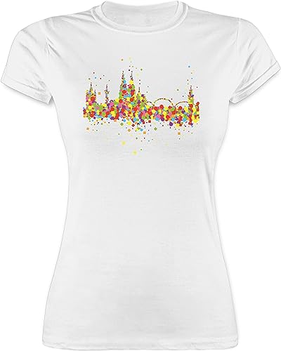 Shirt Damen - Karneval & Fasching - Konfetti Skyline Köln - S - Weiß - Tshirt karnevalsshirts Karnevals koelner t-Shirt Oberteile kölle karnevalsshirt Fastnacht koelsch Funshirt kölsches von Shirtracer