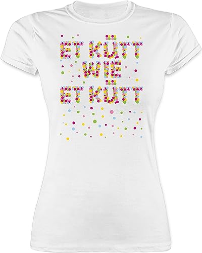 Shirt Damen - Karneval & Fasching - Et kütt wie et kütt - Konfetti Köln Kölsch Grundgesetz Echte Kölner - XL - Weiß - t Damen-Karneval Frauen t-Shirts karnevalsshirts lustige Faschings von Shirtracer