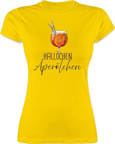 Shirt Damen - Karneval & Fasching - Hallöchen Aperölchen I Aperol Spritz Mädelsabend I Aperol Spritz Geschenk - XXL - Gelb - Alkohol Tshirts Faschings Tshirt Karnevals Sauf t-Shirts Funshirts von Shirtracer