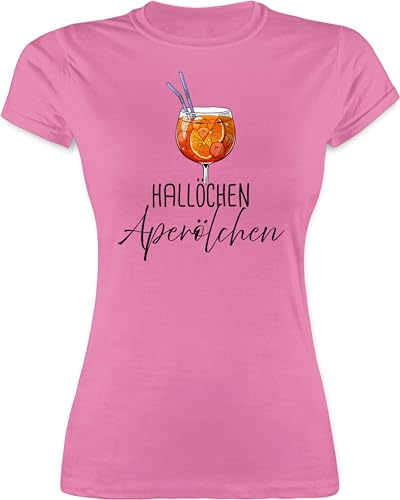 Shirt Damen - Karneval & Fasching - Hallöchen Aperölchen I Aperol Spritz Mädelsabend I Aperol Spritz Geschenk - XXL - Rosa - Alkohol Tshirts Faschings Tshirt Karnevals Sauf t-Shirt Funshirts von Shirtracer