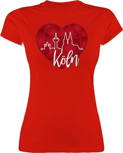 Shirt Damen - Karneval & Fasching - Köln Herzschlag I Köln Skyline Herz - XL - Rot - kölsche Shirts Faschings Tshirt Karnevals kölner t-Shirt köln+Tshirt Faschings-t-Shirt fassenacht Dom von Shirtracer