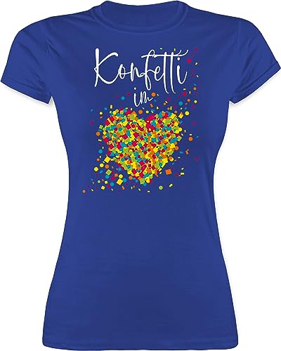 Shirt Damen - Karneval & Fasching - Konfetti im Herzen - S - Royalblau - Herz Tshirt mädchen Faschings Shirts Verkleidet Herzchen t-Shirts faschingst-Shirt Carnival Tshirts für Frauen von Shirtracer