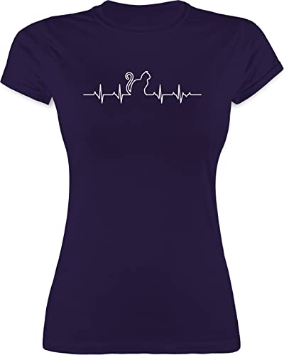 Shirt Damen - Katzenbesitzer Geschenk - Herzschlag Katze - L - Lila - Katzen Aufdruck Haustier Funshirts für Frauen Tshirt katzenmama Katzen-t-Shirt katzenaufdruck herzrhythmus Funshirt von Shirtracer