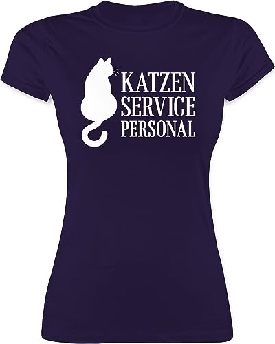 Shirt Damen - Katzenbesitzer Geschenk Katze - Katzen Servicepersonal weiß - L - Lila - katzenmotiven Shirts zu Weihnachten Tshirt katzenaufdruck t sprüche Tshirts Spruch Aufdruck mit Liebhaber von Shirtracer