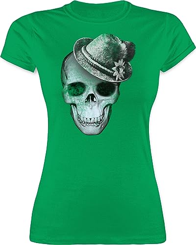 Shirt Damen - Kompatibel Oktoberfest - Totenkopf mit Filzhut - M - Grün - trachtenshirts trachtenshirt bayrische Skull Funshirts für Frauen trachtentshirt Trachten t Shirts bayrisch bayernhut von Shirtracer