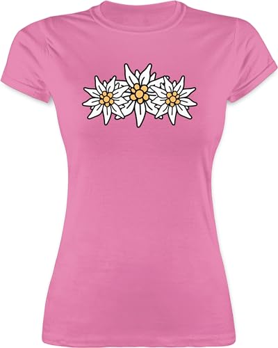 Shirt Damen - Kompatibel mit Oktoberfest - 3 Edelweiß in Reihe - M - Rosa - Trachten Tshirt Volksfest Oberteil t-Shirt trachtenlook bayrisches Shirts Trachten-Tshirt Bayerisches tischert von Shirtracer