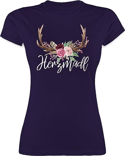 Shirt Damen - Kompatibel mit Oktoberfest - Herzmadl - XXL - Lila - Trachten tischert t-Shirt für Frauen Tracht Tshirt t Outfit Shirts kirwa Kurzarm ausgefallen Oberteile locker t. elegant Frau von Shirtracer