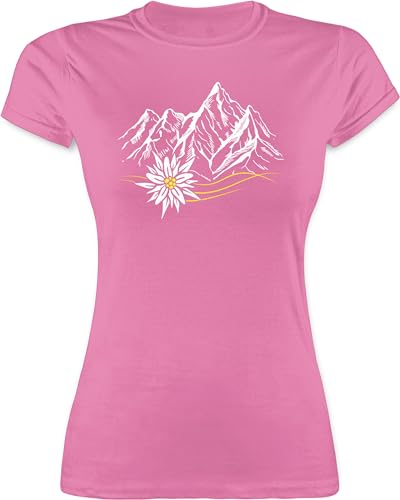 Shirt Damen - Kompatibel mit Oktoberfest - Edelweiß Berge Wandern Wanderlust Berg Ruft Alpen - L - Rosa - Bayerisches Tshirt Trachten bayerisch t Tracht Bayern Outfit trachtent Trachten-Shirt von Shirtracer