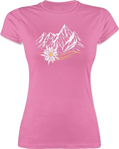 Shirt Damen - Kompatibel mit Oktoberfest - Edelweiß Berge Wandern Wanderlust Berg Ruft Alpen - S - Rosa - Oberteile Trachten Tshirt Bayerisches t-Shirt Frauen Trachten-Tshirt bayerische t Shirts von Shirtracer