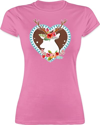 Shirt Damen - Kompatibel mit - Hirsch Hirschgeweih Oktoberfest - XL - Rosa - Tshirt bayerisch t-Shirt trachtenlook Bayern bayerische Funshirts für Frauen trachtenshirt Trachten Outfit bayrisch von Shirtracer