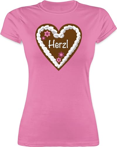 Shirt Damen - Kompatibel mit Oktoberfest - Lebkuchenherz Herzl - M - Rosa - tailliert Tshirt Trachten Spruch bayrischer Tshirts Frauen bayrisches Outfit Bayern tailliertes t-Shirts von Shirtracer