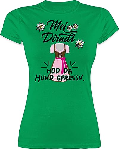 Shirt Damen - Kompatibel mit Oktoberfest - MEI Dirndl hod da Hund gefressen I - XL - Grün - t-Shirt bayerisch Frau trachtenshirt bayrische t-Shirts Dirndl-t-Shirt Trachten t Shirts bayrisch Mein von Shirtracer