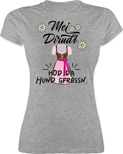 Shirt Damen - Kompatibel mit Oktoberfest - MEI Dirndl hod da Hund gefressen I - XXL - Grau meliert - t-Shirt bayerisch Frau trachtenshirt bayrische t-Shirts Dirndl-t-Shirt Trachten t Shirts bayrisch von Shirtracer