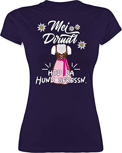 Shirt Damen - Kompatibel mit Oktoberfest - MEI Dirndl hod da Hund gfressn - L - Lila - Trachten Tshirt Bayern t-Shirt für Frauen bayrischer Abend Outfit t Tracht Shirts trachtenshirt Kurzarm Frau von Shirtracer