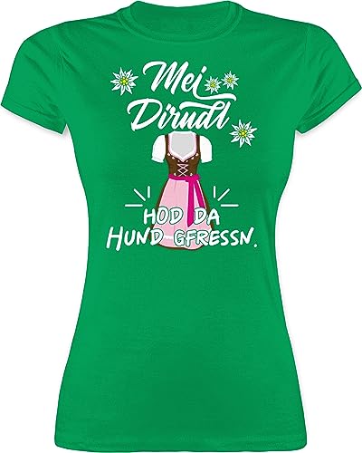 Shirt Damen - Kompatibel mit Oktoberfest - MEI Dirndl hod da Hund gfressn - XXL - Grün - trachtenshirt edelweiß Trachten t Shirts bayrische Edelweiss t-Shirts Oktoberfest-t-Shirt von Shirtracer