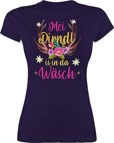 Shirt Damen - Kompatibel mit Oktoberfest - MEI Dirndl is in da Wäsch - Hirschgeweih - L - Lila - Trachten Tshirt bayerisch t Tracht zeltfest t-Shirt Outfit Frauen Oberteil bayrisch von Shirtracer