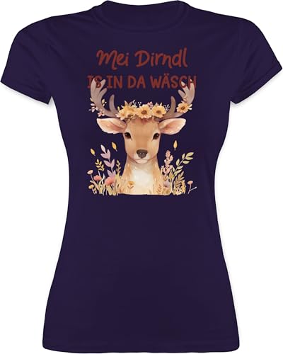 Shirt Damen - Kompatibel mit Oktoberfest - MEI Dirndl is in da Wäsch | Hirschkopf | Volksfest Hirsch | Trachtenfans - L - Lila - trachtenshirt bayrische der t-Shirt Trachten t Shirts bayrisch von Shirtracer