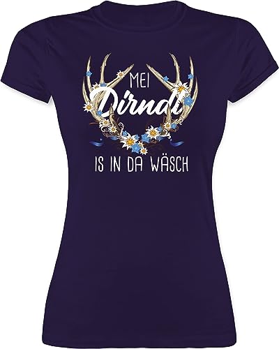 Shirt Damen - Kompatibel mit Oktoberfest - MEI Dirndl is in da Wäsch Hirschgeweih - S - Lila - Mein dridel ist der wäsche t-Shirt Trachten Oberteil isch Grad Girlie Outfit bayrisch tischirt. von Shirtracer