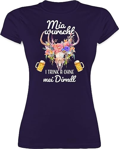 Shirt Damen - Kompatibel mit Oktoberfest - Mia wurscht i Trink a ohne MEI Dirndl - XL - Lila - Bayern Tracht Tshirt Trachten t trachtenoberteile Spruch bayrischer Shirts Oktoberfest-Outfits von Shirtracer