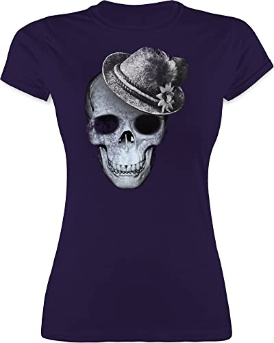 Shirt Damen - Kompatibel Oktoberfest - Totenkopf mit Filzhut - XXL - Lila - Oberteile Trachten Tshirt Frauen Kurzarm t t-Shirt Bayerisches MADL locker Bayern Motiv Schlichtes trachtenshirt Franken von Shirtracer